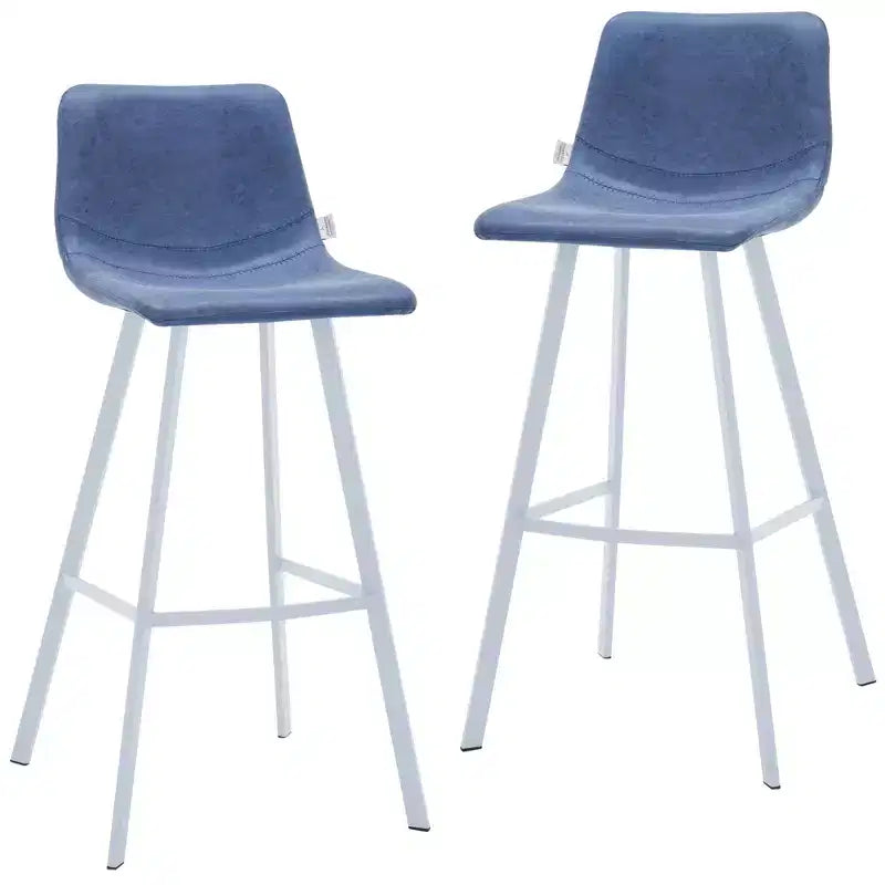 LeisureMod Elland 41 Upholstered Leather Bar Stool with Iron Legs - Modern White Base and Footrest Counter Height Stool for Kitchen and Bar, Set of 2