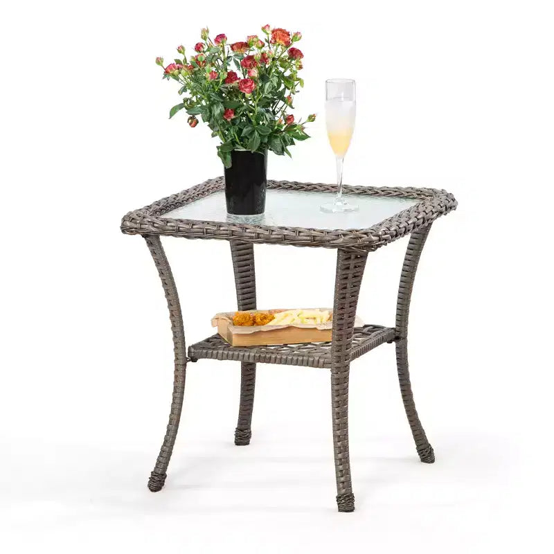 UPTIOT Square Glass Outdoor Side Table