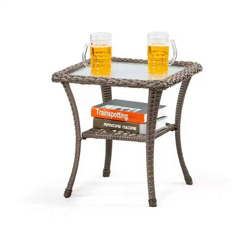 UPTIOT Square Glass Outdoor Side Table
