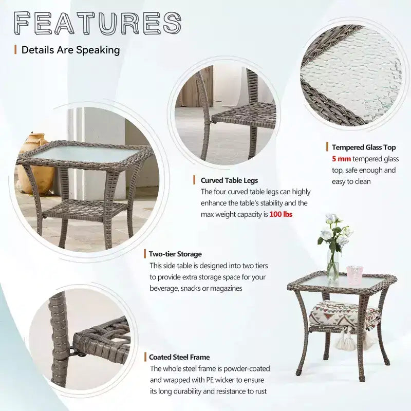 UPTIOT Square Glass Outdoor Side Table