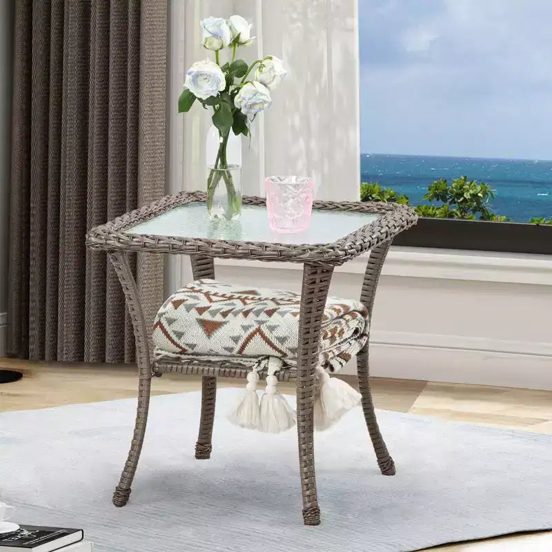 UPTIOT Square Glass Outdoor Side Table