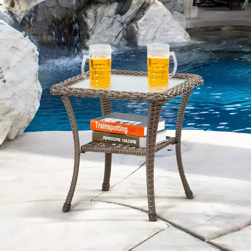UPTIOT Square Glass Outdoor Side Table
