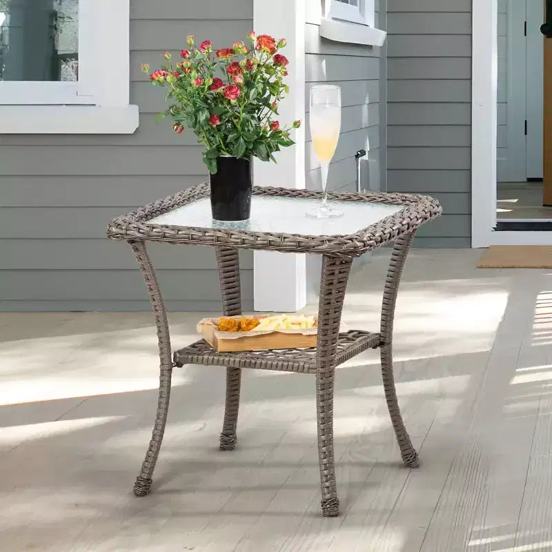 UPTIOT Square Glass Outdoor Side Table