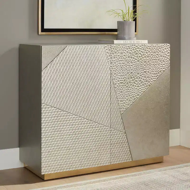 55 Downing Street Marian 39 1/2 Wide Gold Stainless Steel Asymmetrical 2-Door Cabinet