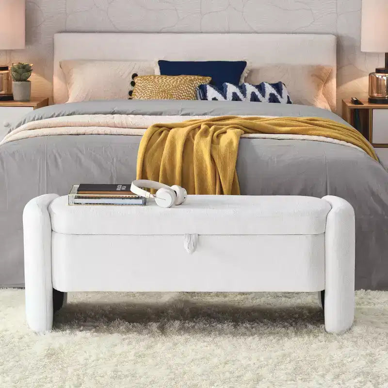 Zeus & Ruta Chenille Fabric Bench with Large Storage Space