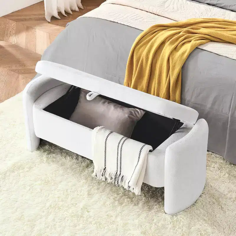 Zeus & Ruta Chenille Fabric Bench with Large Storage Space