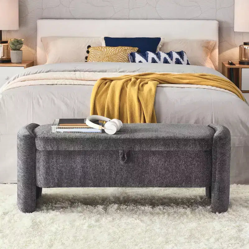 Zeus & Ruta Chenille Fabric Bench with Large Storage Space