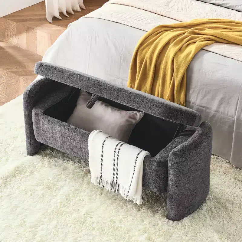 Zeus & Ruta Chenille Fabric Bench with Large Storage Space