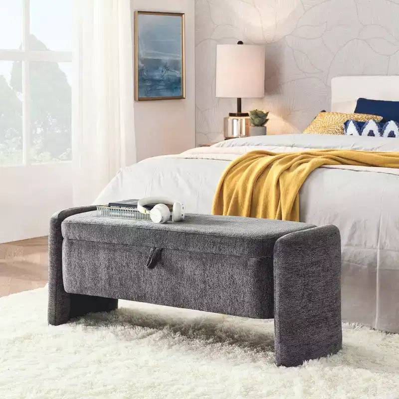 Zeus & Ruta Chenille Fabric Bench with Large Storage Space