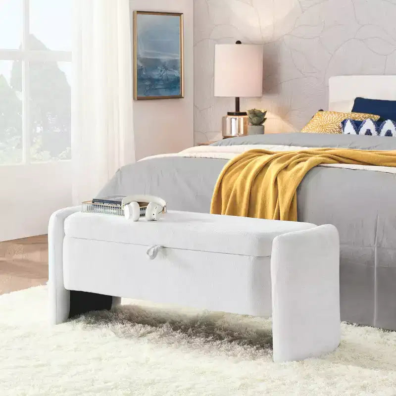 Zeus & Ruta Chenille Fabric Bench with Large Storage Space