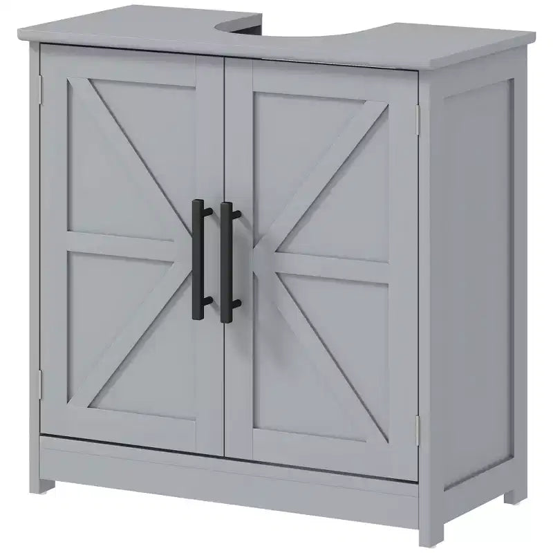 HOMCOM Farmhouse Pedestal Sink Storage Cabinet, Freestanding Bathroom Sink Cabinet with 2 Barn Doors and Adjustable Shelf