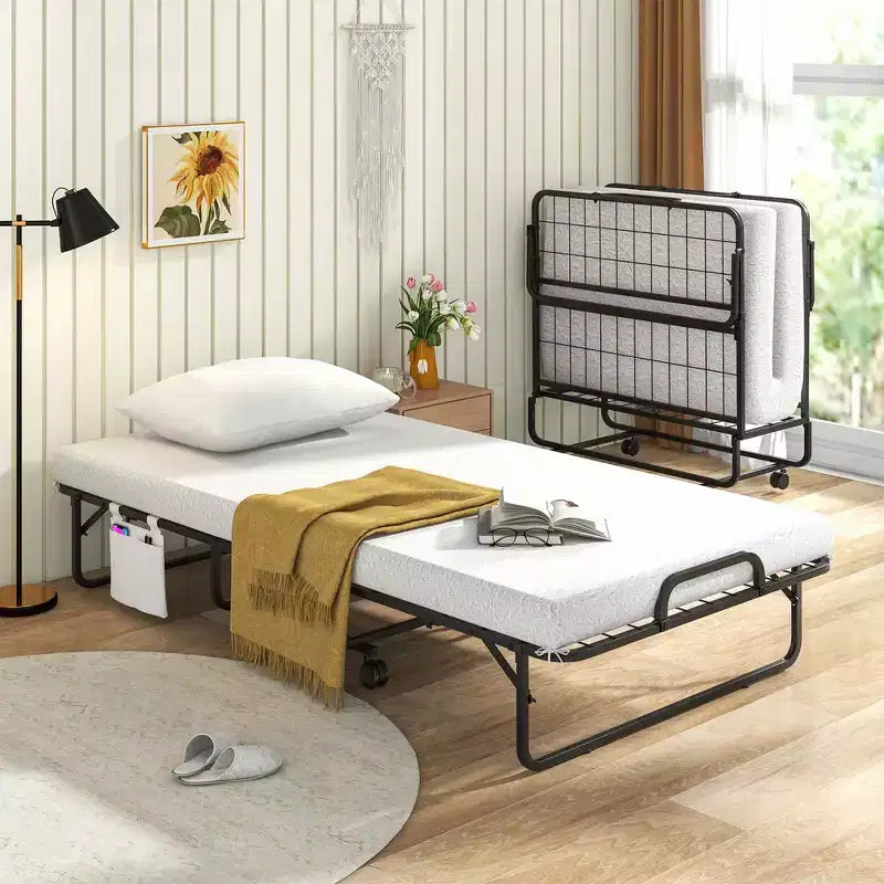 Costway 75 x 39 Folding Bed with Memory Foam Mattress & Pillow Dust Cover Metal Frame