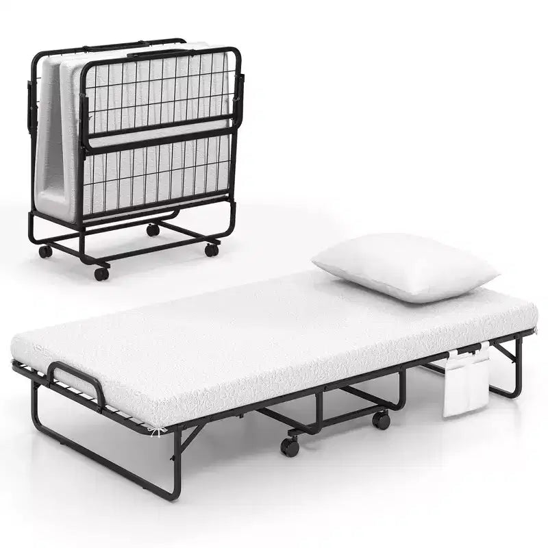 Costway 75 x 39 Folding Bed with Memory Foam Mattress & Pillow Dust Cover Metal Frame