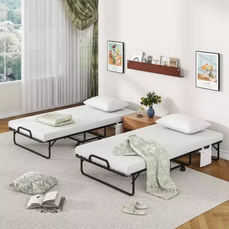 Costway 75 x 39 Folding Bed with Memory Foam Mattress & Pillow Dust Cover Metal Frame
