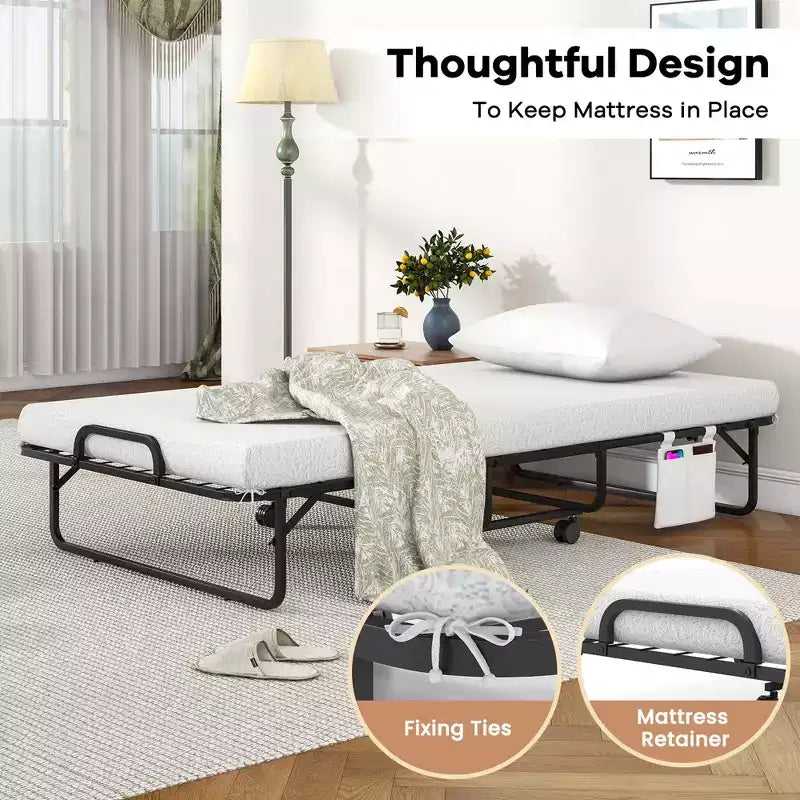 Costway 75 x 39 Folding Bed with Memory Foam Mattress & Pillow Dust Cover Metal Frame