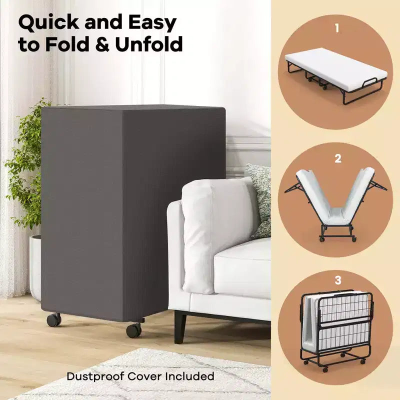 Costway 75 x 39 Folding Bed with Memory Foam Mattress & Pillow Dust Cover Metal Frame