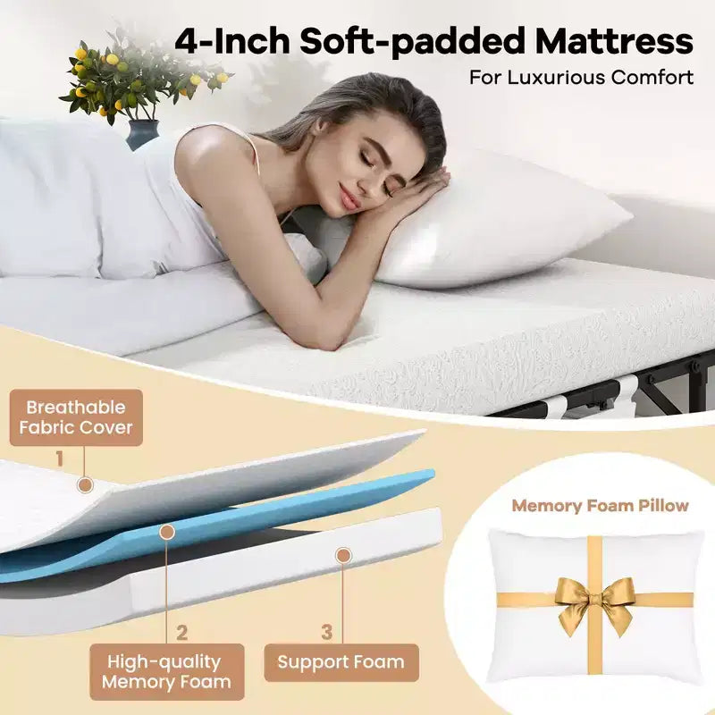 Costway 75 x 39 Folding Bed with Memory Foam Mattress & Pillow Dust Cover Metal Frame