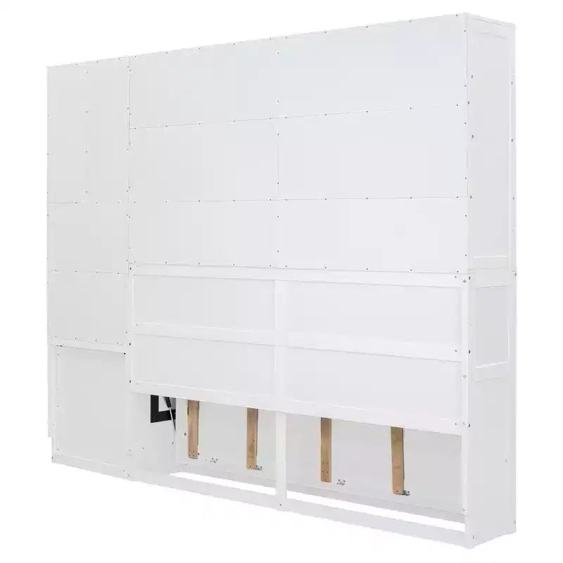 Twin Size Murphy Bed Wall Bed with Closet, Cabinets, Storage Shelves and Desk, White/Gray-ModernLuxe