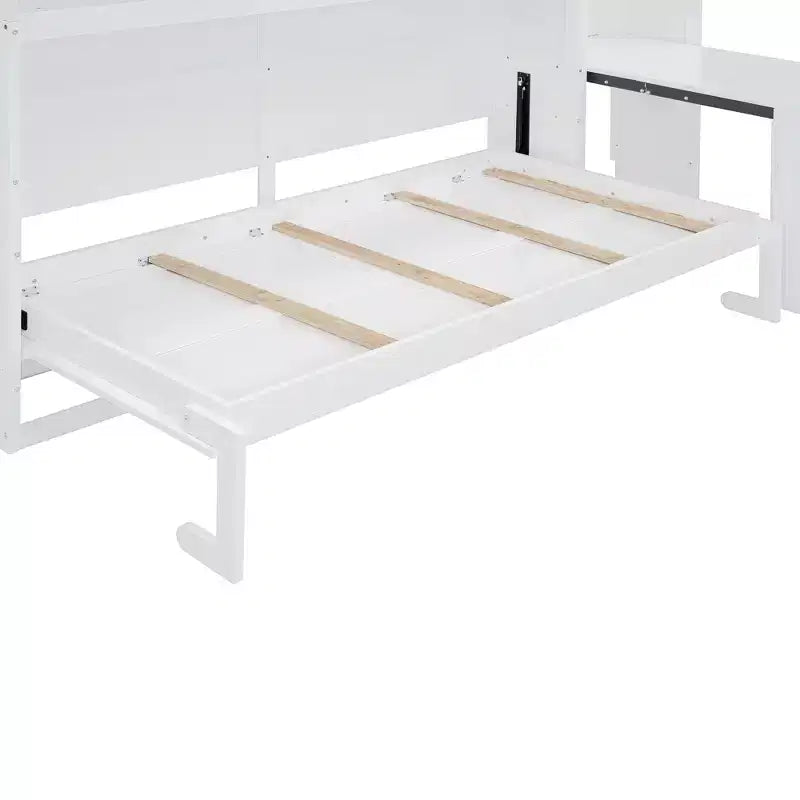 Twin Size Murphy Bed Wall Bed with Closet, Cabinets, Storage Shelves and Desk, White/Gray-ModernLuxe