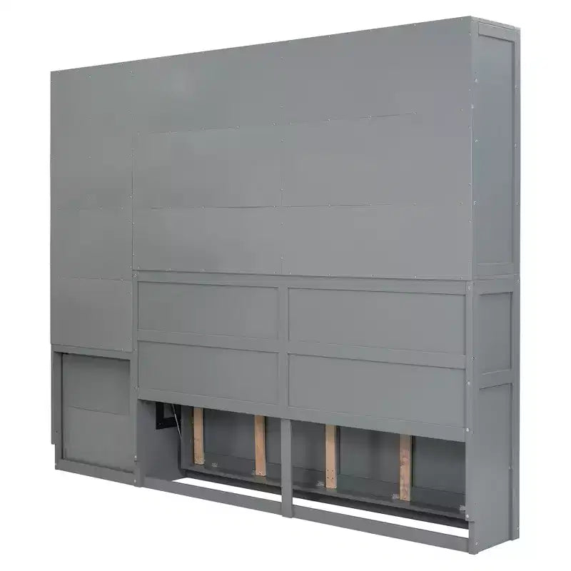 Twin Size Murphy Bed Wall Bed with Closet, Cabinets, Storage Shelves and Desk, White/Gray-ModernLuxe