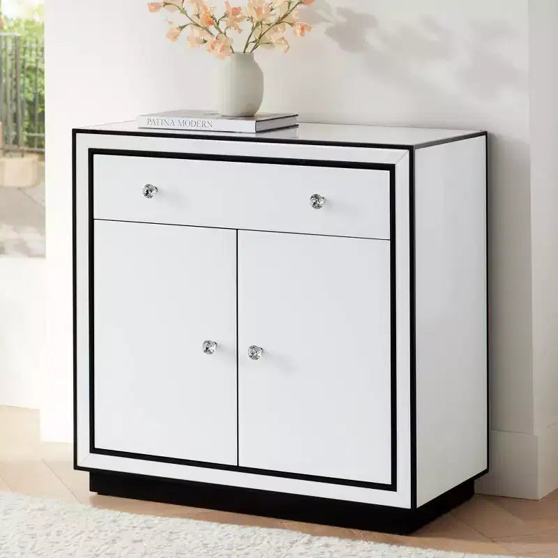 Studio 55D Biscaya 31 1/2 White Reverse Painted Glass Accent Chest