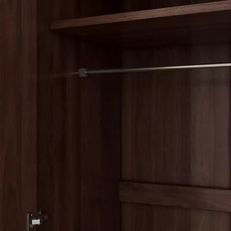 Whisen Rustic Style 2-Doors Wardrobe Storage with Hanging Rods and 3 Storage Shelves