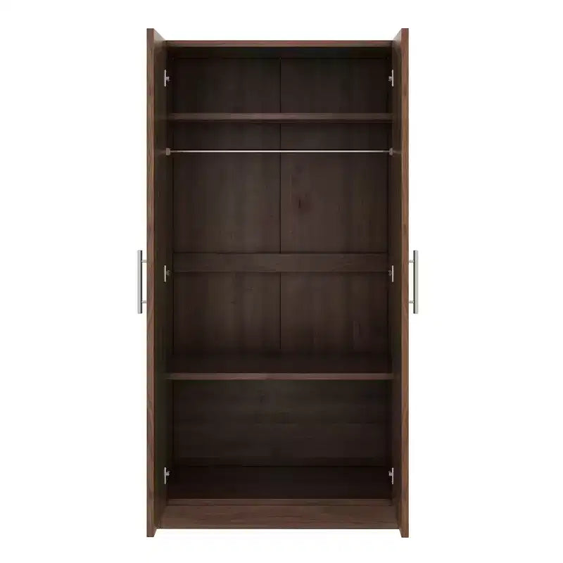 Whisen Rustic Style 2-Doors Wardrobe Storage with Hanging Rods and 3 Storage Shelves