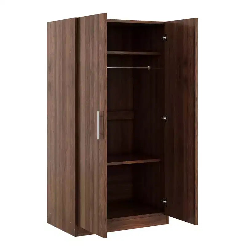 Whisen Rustic Style 2-Doors Wardrobe Storage with Hanging Rods and 3 Storage Shelves