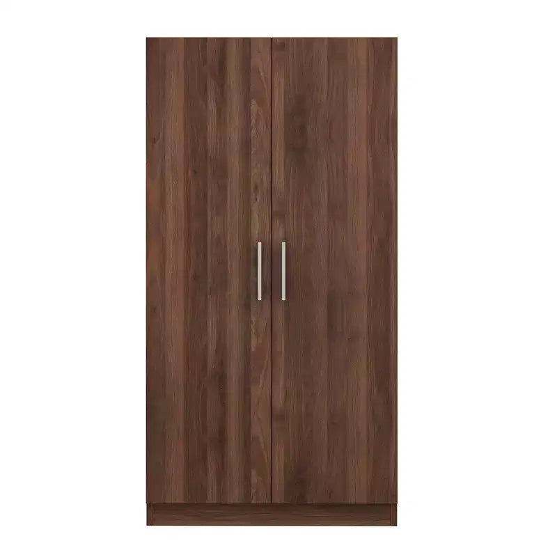 Whisen Rustic Style 2-Doors Wardrobe Storage with Hanging Rods and 3 Storage Shelves