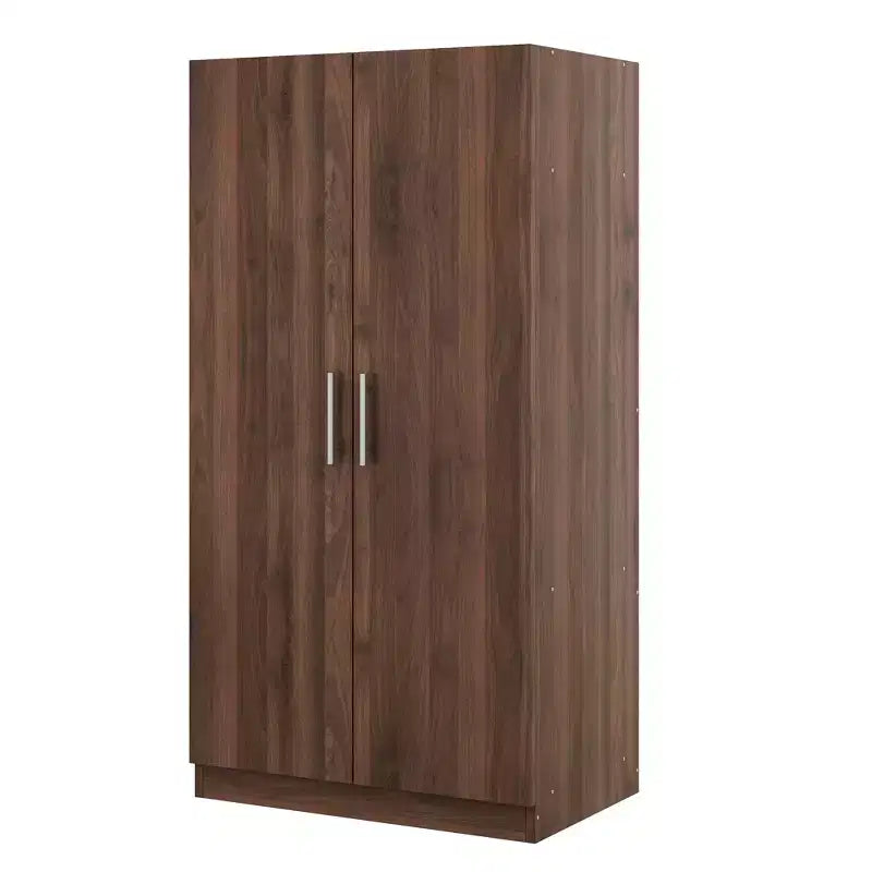 Whisen Rustic Style 2-Doors Wardrobe Storage with Hanging Rods and 3 Storage Shelves