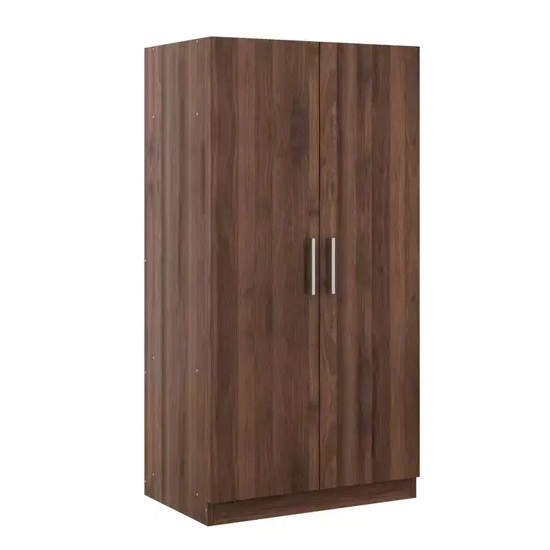 Whisen Rustic Style 2-Doors Wardrobe Storage with Hanging Rods and 3 Storage Shelves