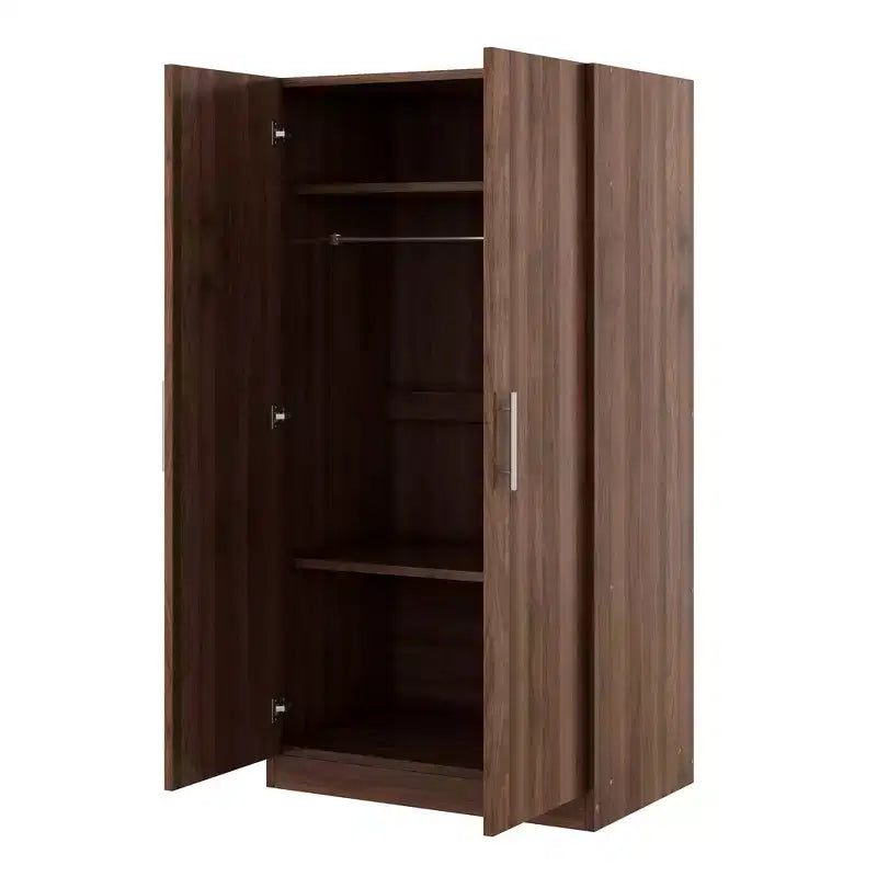 Whisen Rustic Style 2-Doors Wardrobe Storage with Hanging Rods and 3 Storage Shelves