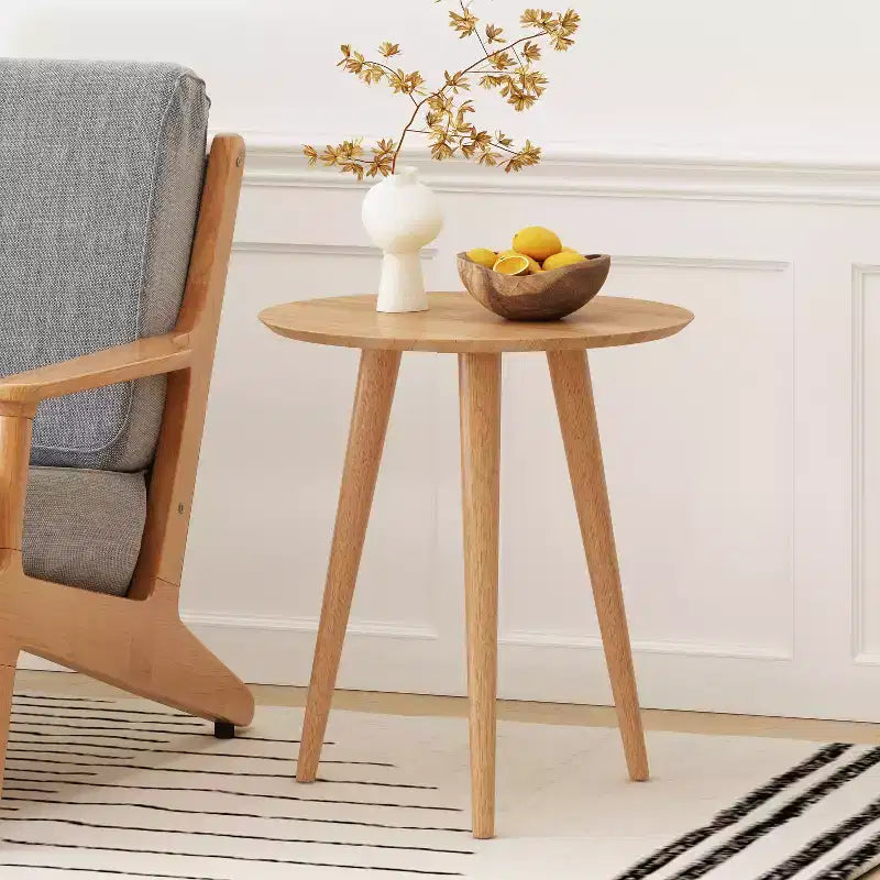GDFStudio Bridie Mid Century Modern Round Wood End Table with Splayed Legs