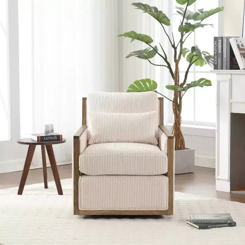 GDFStudio Tim Modern Corduroy Upholstered 360 Swivel Accent Chair with Two Pillows