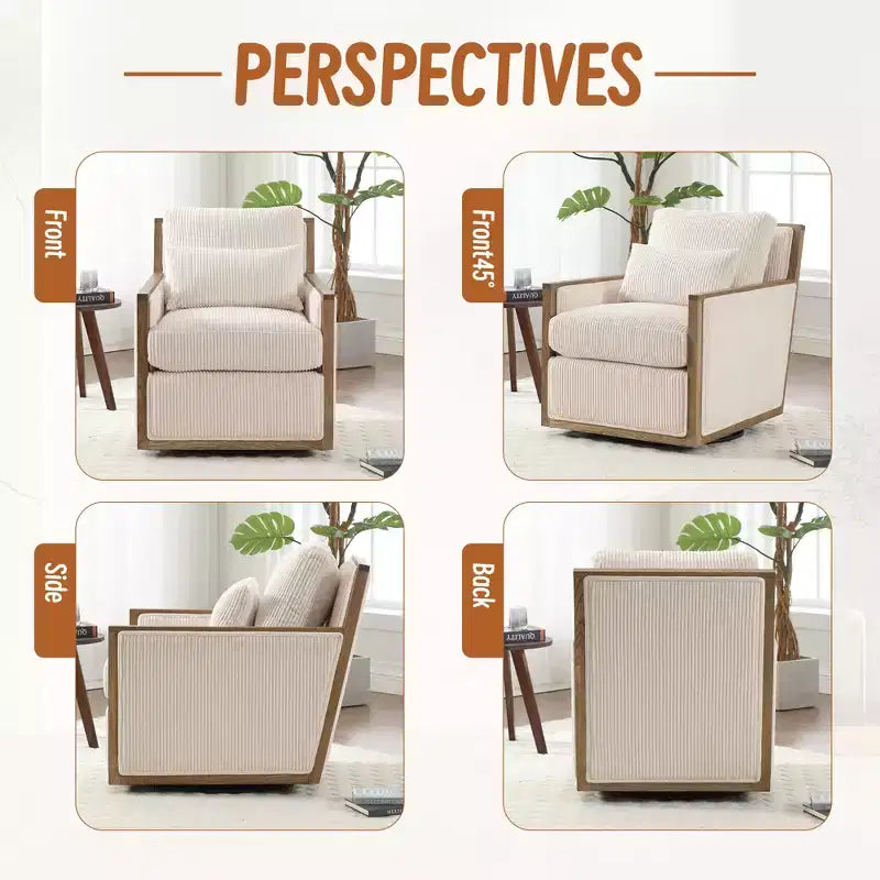 GDFStudio Tim Modern Corduroy Upholstered 360 Swivel Accent Chair with Two Pillows