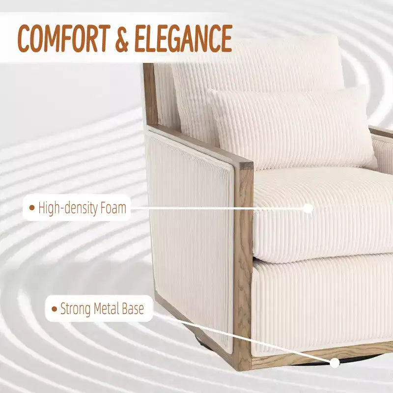 GDFStudio Tim Modern Corduroy Upholstered 360 Swivel Accent Chair with Two Pillows
