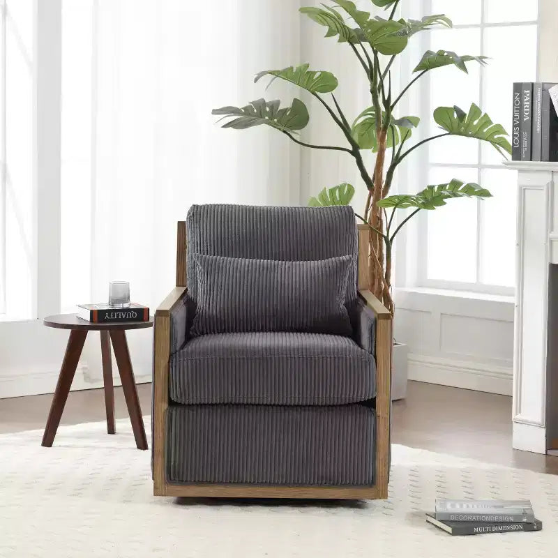 GDFStudio Tim Modern Corduroy Upholstered 360 Swivel Accent Chair with Two Pillows