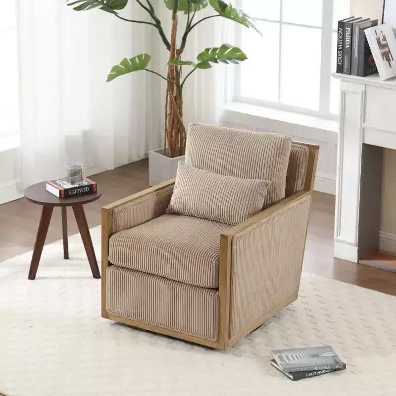 GDFStudio Tim Modern Corduroy Upholstered 360 Swivel Accent Chair with Two Pillows