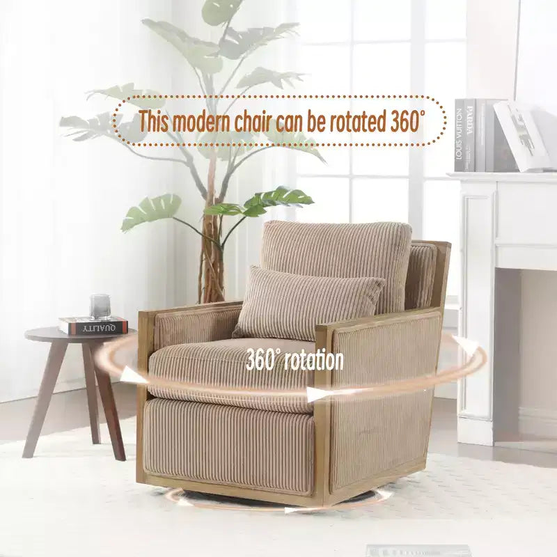 GDFStudio Tim Modern Corduroy Upholstered 360 Swivel Accent Chair with Two Pillows