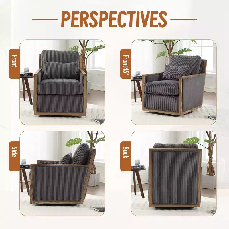 GDFStudio Tim Modern Corduroy Upholstered 360 Swivel Accent Chair with Two Pillows