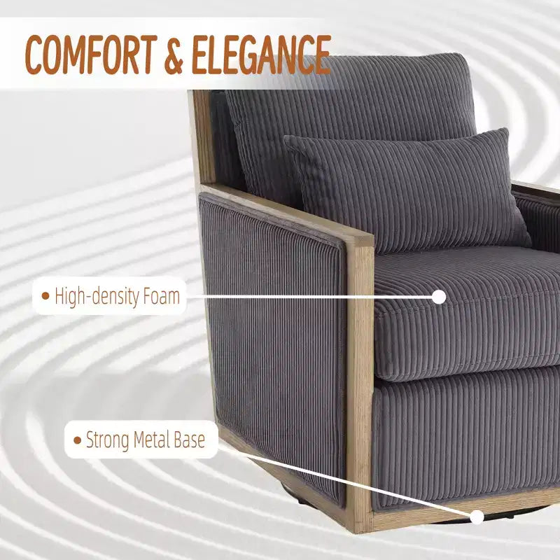 GDFStudio Tim Modern Corduroy Upholstered 360 Swivel Accent Chair with Two Pillows