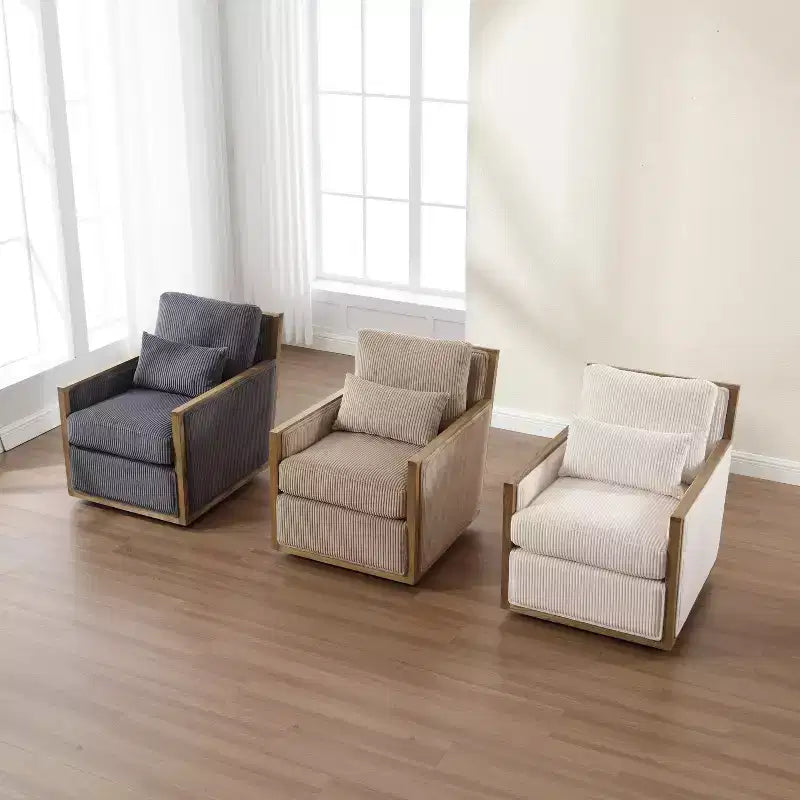 GDFStudio Tim Modern Corduroy Upholstered 360 Swivel Accent Chair with Two Pillows