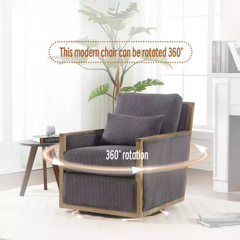 GDFStudio Tim Modern Corduroy Upholstered 360 Swivel Accent Chair with Two Pillows
