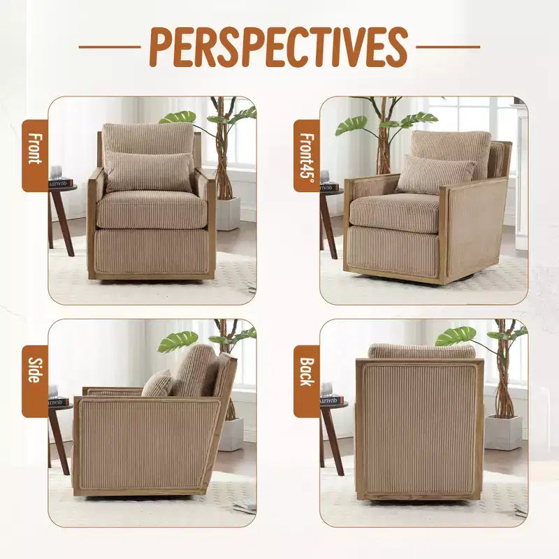 GDFStudio Tim Modern Corduroy Upholstered 360 Swivel Accent Chair with Two Pillows