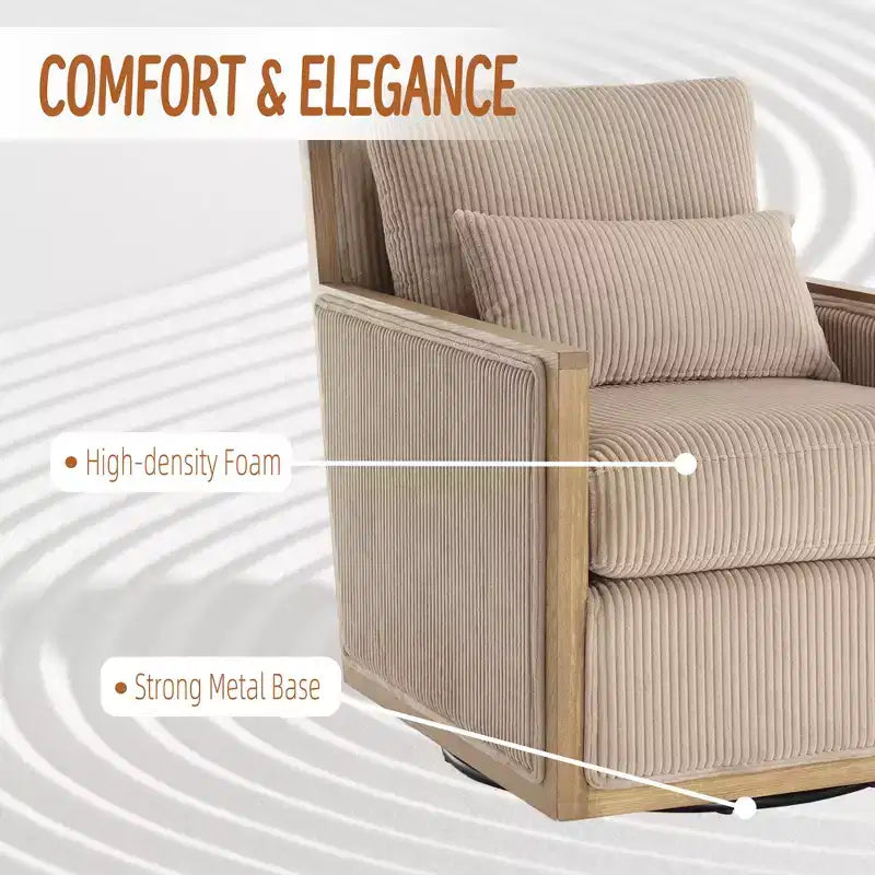 GDFStudio Tim Modern Corduroy Upholstered 360 Swivel Accent Chair with Two Pillows