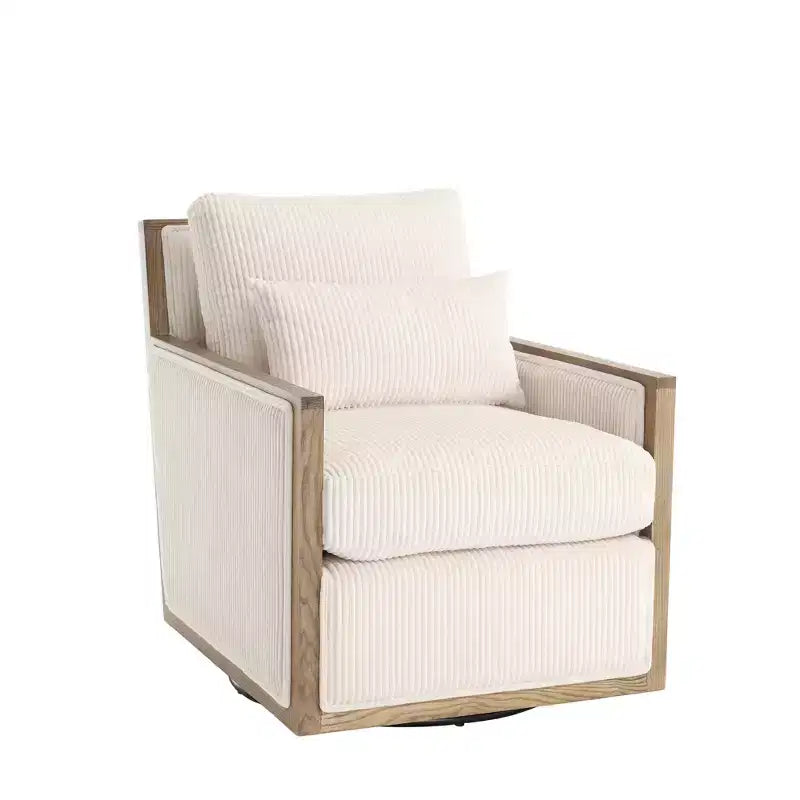 GDFStudio Tim Modern Corduroy Upholstered 360 Swivel Accent Chair with Two Pillows