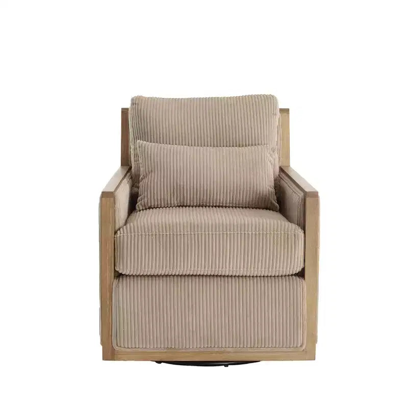 GDFStudio Tim Modern Corduroy Upholstered 360 Swivel Accent Chair with Two Pillows