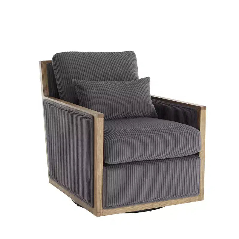 GDFStudio Tim Modern Corduroy Upholstered 360 Swivel Accent Chair with Two Pillows