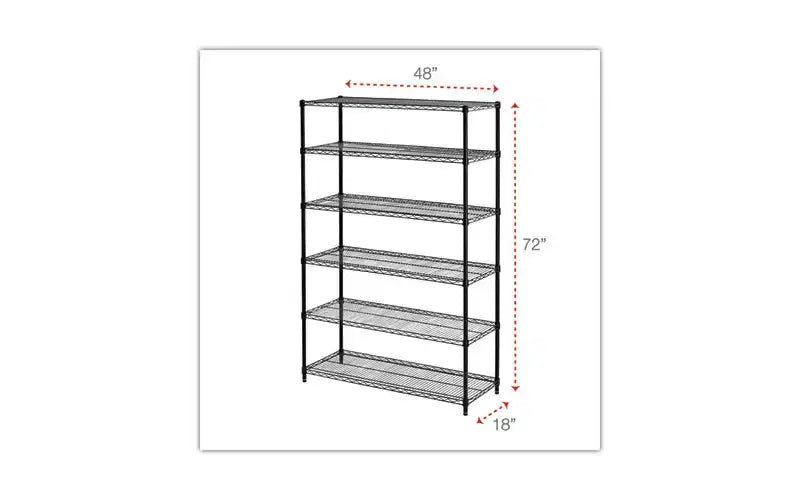 Alera NSF Certified 6-Shelf Wire Shelving Kit, 48w x 18d x 72h, Black