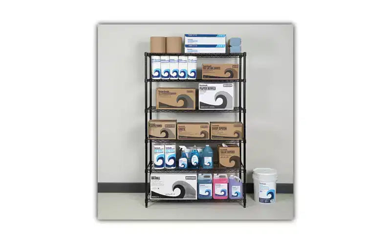 Alera NSF Certified 6-Shelf Wire Shelving Kit, 48w x 18d x 72h, Black
